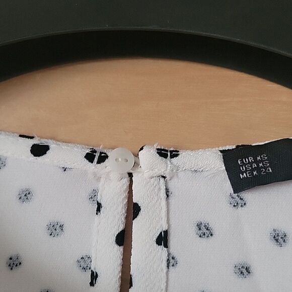 NWT Zara XS Wrap Tie Polka Dot Blk White Blouse Coquette Bow Modest Feminine Top - Picture 12 of 15